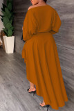 インクグリーン カジュアル ソリッド パッチワーク 非対称 斜めカラー ドレス