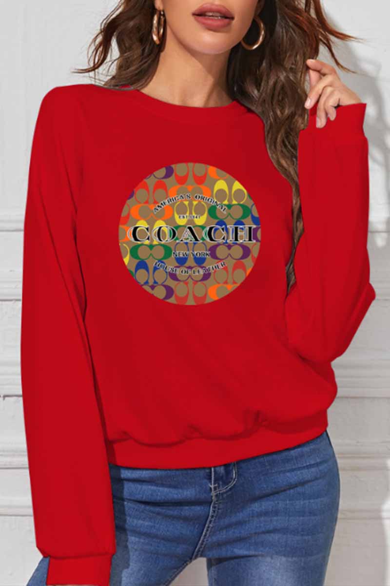

Red Fashion Casual Print Letter O Neck Tops