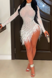 Белый сексуальный пэчворк с кисточками Половина водолазки Цельные костюмы Платья