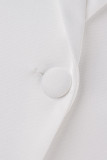 Branco sexy patchwork sólido transparente miçangas gola virada para trás manga longa duas peças