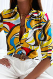 Light Khaki Fashion Casual Print Patchwork Buckle Turndown Collar Tops