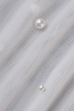 Abricot Sexy Solide Patchwork Perles Transparentes Col Revers Manches Longues Deux Pièces