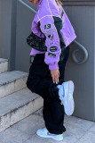 Vêtements d'extérieur à fermeture éclair patchwork imprimés de vêtements de sport de rue décontractés violets