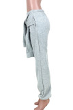 Grey Casual Street Solid Bandage Patchwork High Waist Straight Solid Color Bottoms