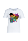 T-shirts blancs à col en V et à imprimé patchwork Fashion Street