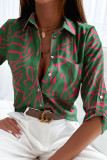 Tops de cuello vuelto con hebilla de patchwork con estampado casual de moda verde