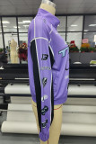 Roxo casual street sportswear estampa patchwork com zíper agasalhos