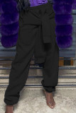 Pantalones casuales de color liso de cintura alta con retazos de vendaje liso negro de calle