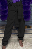 Pantalones casuales de color liso de cintura alta con retazos de vendaje liso negro de calle
