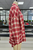 Red Casual Plaid Patchwork Turndown Collar Tops