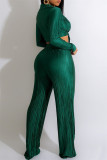 Due pezzi a maniche lunghe con scollo a V a fascia solida casual sexy alla moda verde