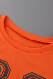 Vestido de camiseta con cuello en O de patchwork con estampado casual naranja Vestidos de talla grande