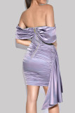 Purple Fashion Sexy Formal Solid Patchwork Backless Off the Shoulder Evening Dress