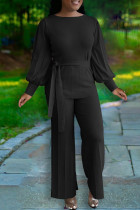 Черный модный повседневный однотонный пэчворк с круглым вырезом и длинным рукавом из двух частей