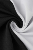 Zwart en wit Casual effen verband Patchwork V-hals Rechte jurken met grote maten
