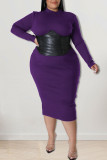 Фиолетовая модная сексуальная однотонная лоскутная юбка с круглым вырезом, платья больших размеров