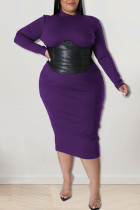 Purple Fashion Sexy Solid Patchwork O Neck One Step Skirt Plus Size Dresses