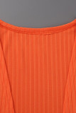 Tangerine Red Casual Solid Patchwork Long Sleeve Three Pieces