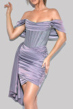 Vestido de noche con hombros descubiertos sin espalda de patchwork sólido formal sexy de moda púrpura