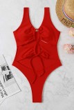 Coffee Fashion Sexy Solid Bandage Hollowed Out Swimwears (With Paddings)