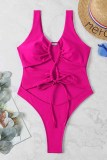 Rose Red Fashion Sexy Solid Bandage Hollowed Out Swimwears (With Paddings)