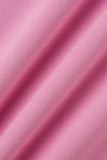 Rose Casual Solide Patchwork Fermeture Éclair Col Droit Plus La Taille Robes