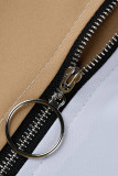 Khaki Casual Solid Patchwork Zipper Collar Straight Plus Size Kleider