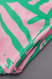 Pink Fashion Casual Print Patchwork O-Ausschnitt langes Kleid Plus Size Kleider