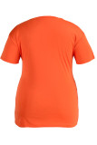 Vestido de camiseta laranja com estampa casual patchwork O decote vestidos plus size