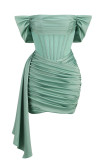 グリーン ファッション セクシー フォーマル ソリッド パッチワーク バックレス オフ ショルダー イブニング ドレス
