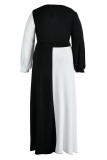 Черно-белые повседневные сплошные повязки в стиле пэчворк с V-образным вырезом Прямые платья больших размеров