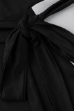 Черно-белые повседневные сплошные повязки в стиле пэчворк с V-образным вырезом Прямые платья больших размеров