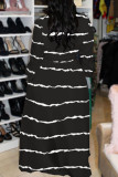 Черное повседневное платье-рубашка с отложным воротником и пряжкой в ​​стиле пэчворк с принтом Платья