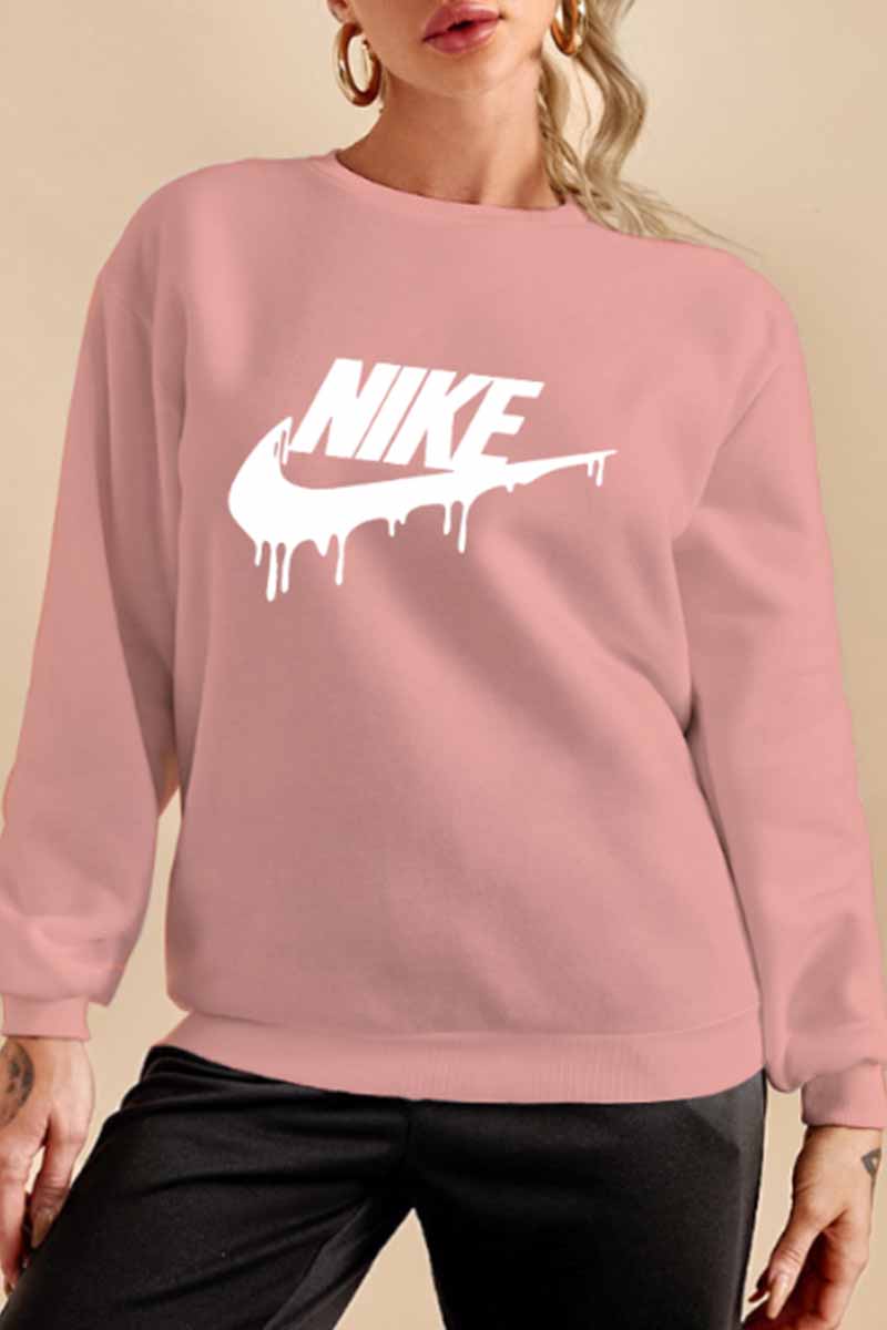 

Pink Fashion Street Print Letter O Neck Tops