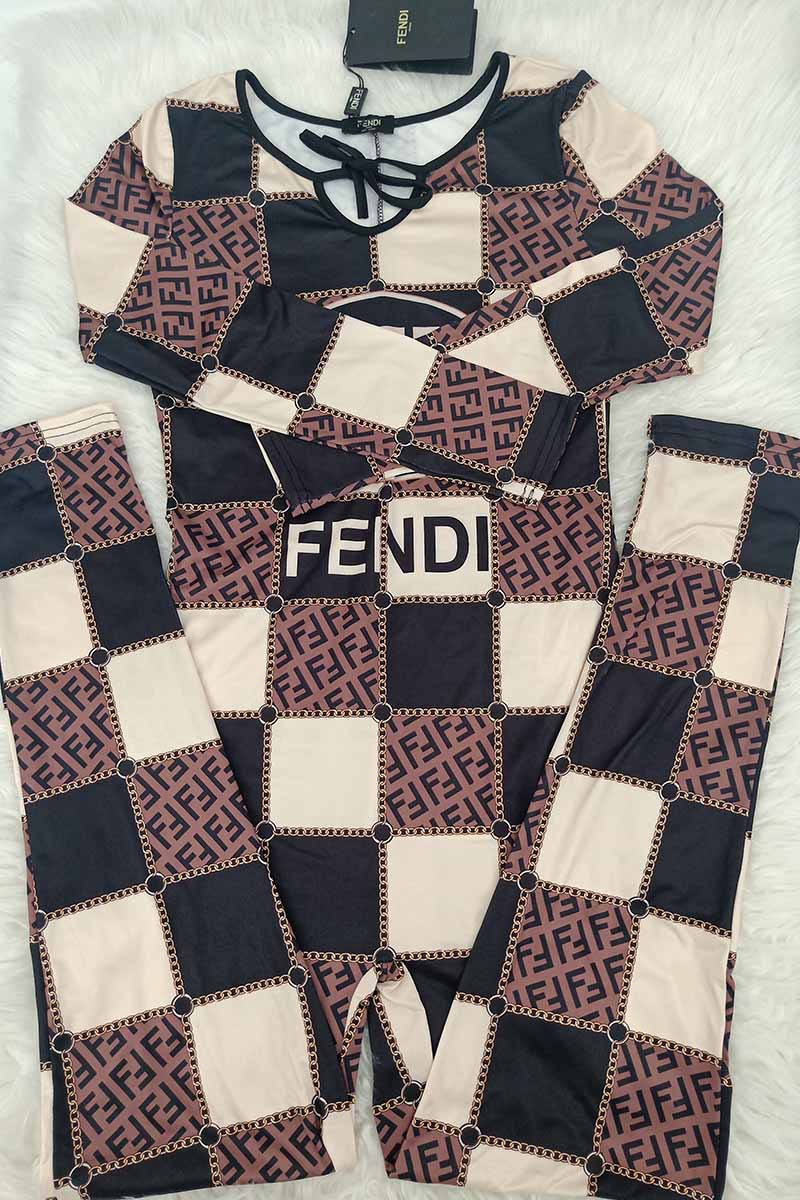 

Brown Fashion Print Patchwork Letter O Neck Jumpsuits