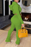 Verde Giallo Abbigliamento sportivo casual Solid Make Old Fold Colletto con cappuccio manica lunga due pezzi