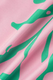 Pink Fashion Casual Print Patchwork O-Ausschnitt langes Kleid Plus Size Kleider