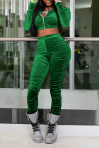 Зеленый сексуальный однотонный лоскутный воротник с капюшоном и длинным рукавом из двух частей