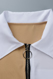 Vestidos casuais brancos de retalhos sólidos com zíper gola reta plus size