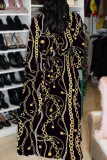 Черное повседневное платье-рубашка с отложным воротником и пряжкой в ​​стиле пэчворк с принтом Платья