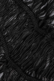Maillot de bain patchwork noir sexy à pompons solides
