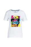T-shirt bianche con stampa vintage patchwork o collo