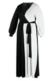 Vestidos casuais preto e branco com bandagem sólida patchwork decote em V reto plus size