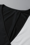 Vestidos casuais preto e branco com bandagem sólida patchwork decote em V reto plus size