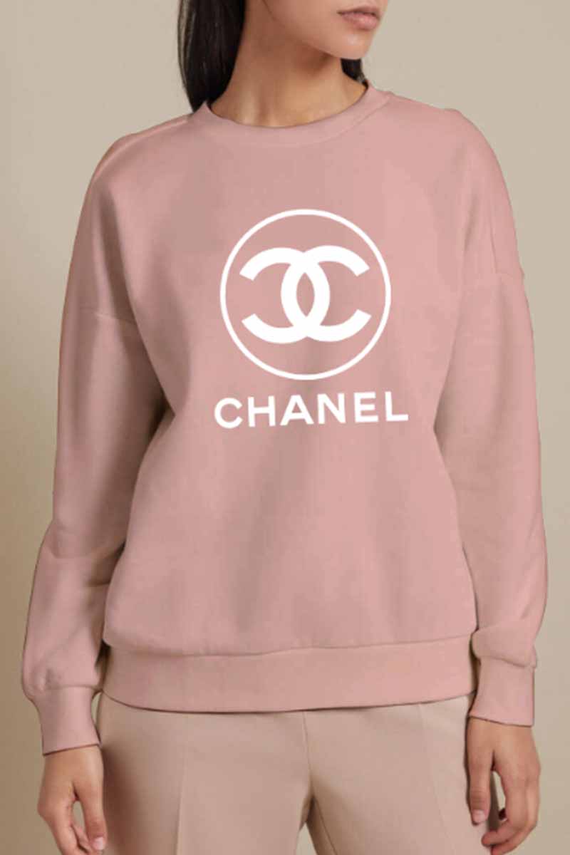 

Pink Fashion Street Print Letter O Neck Tops