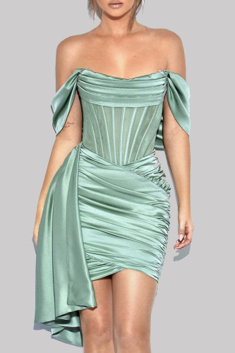 Green Fashion Sexy Formal Solid Patchwork Backless Off the Shoulder Evening Dress
