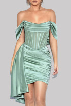 Зеленое модное сексуальное вечернее платье в стиле пэчворк с открытой спиной и открытыми плечами
