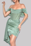 グリーン ファッション セクシー フォーマル ソリッド パッチワーク バックレス オフ ショルダー イブニング ドレス