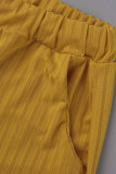 Yellow Casual Solid Patchwork Long Sleeve Three Pieces