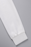 White Fashion Print Patchwork Letter O Neck Tops